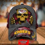 Kansas City Chiefs 3D Cap SKULL NFL Custom Name DTTCAP250316