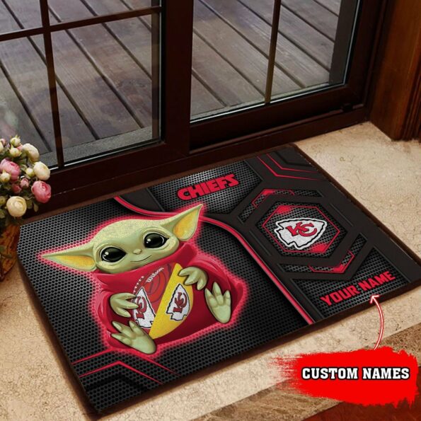 Kansas City Chiefs 3D Doormats NFL Baby Yoda Custom Name 02 M3HTN0464