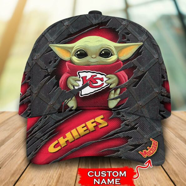 NFL Kansas City Chiefs Baby Yoda Grogu Custom Name Cap 09 M6BTH0758