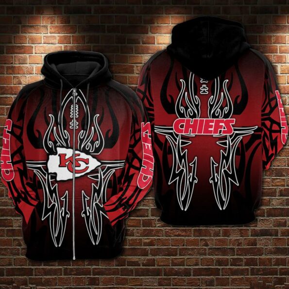 Stocktee Kansas City Chiefs Logo Limited Edition Men’s And Women’s All Over Print Full 3D Red & Black Hoodie Adult Sizes S-5XL