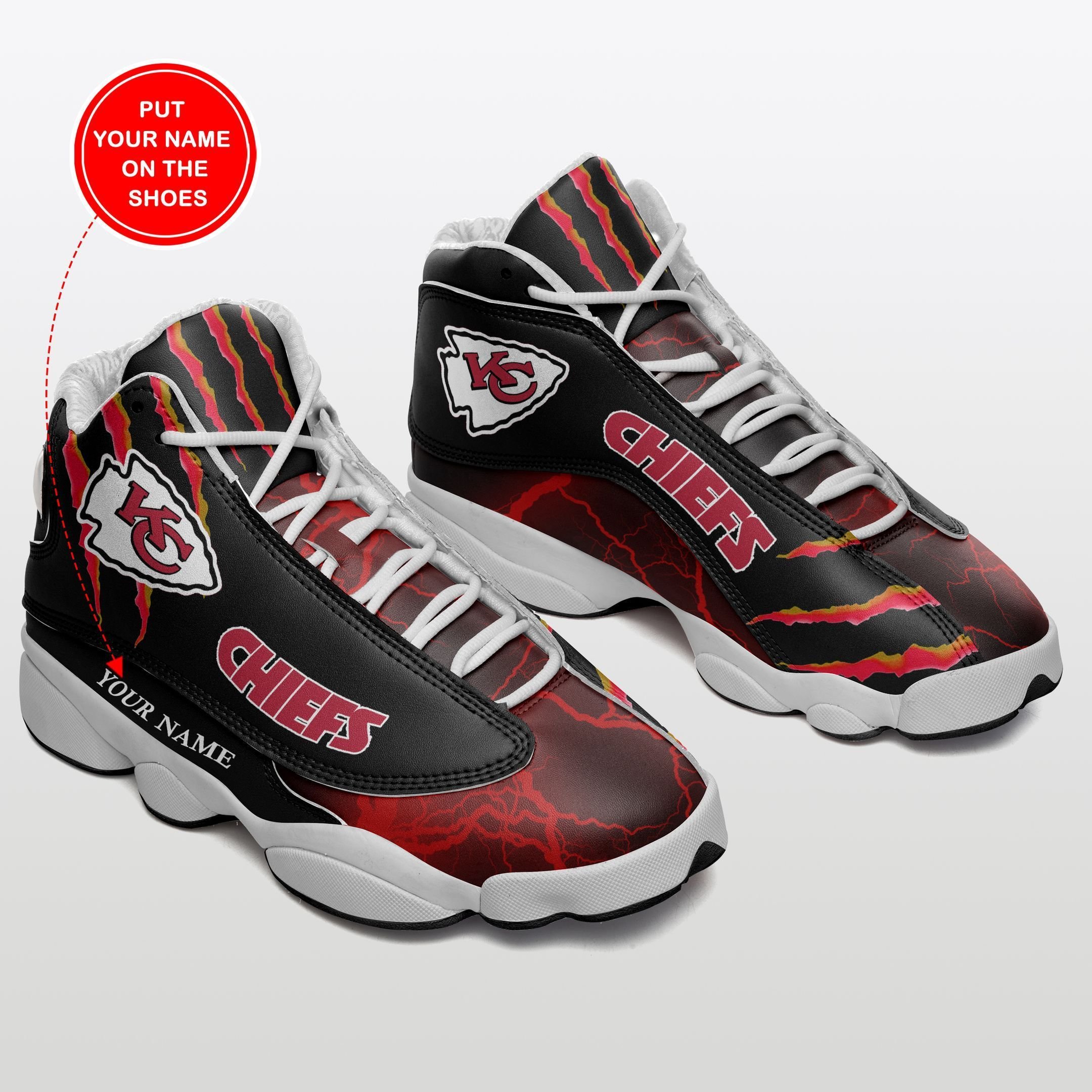 KC. Chief Logo Pattern Custom Name Air Jordan 13 Shoes Sneakers In