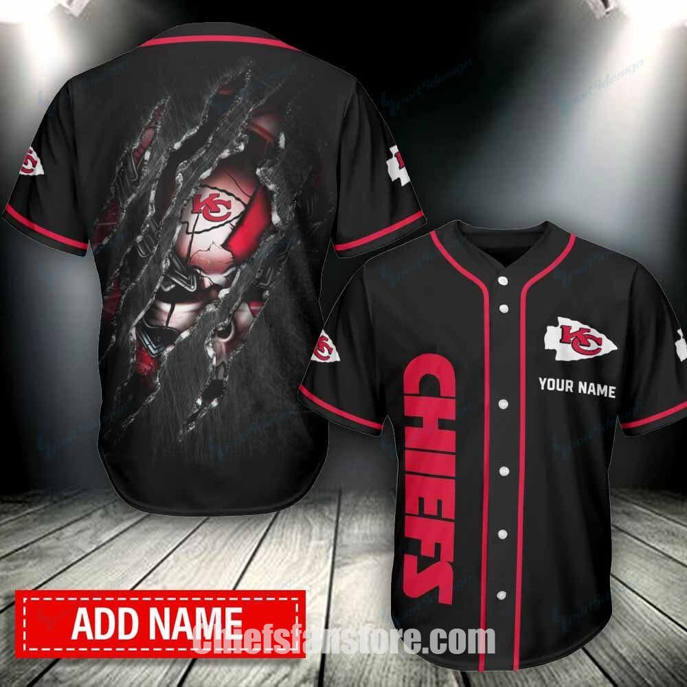 Personalized Name Black Kansas City Chiefs Baseball Jersey - Teexpace